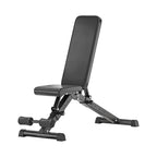 Black adjustable weight bench on a white background
