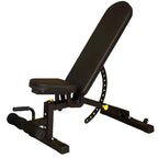 Black adjustable weight bench on a white background