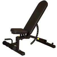 Black adjustable weight bench on a white background