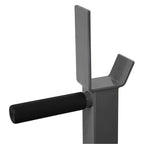Metal stand with a black handle on a white background