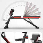 Adjustable weight bench with digital display on a white background