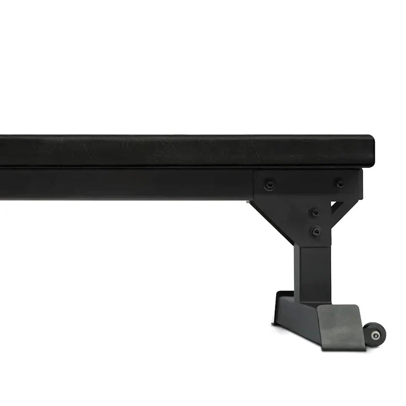 Black metal flat bench on a white background