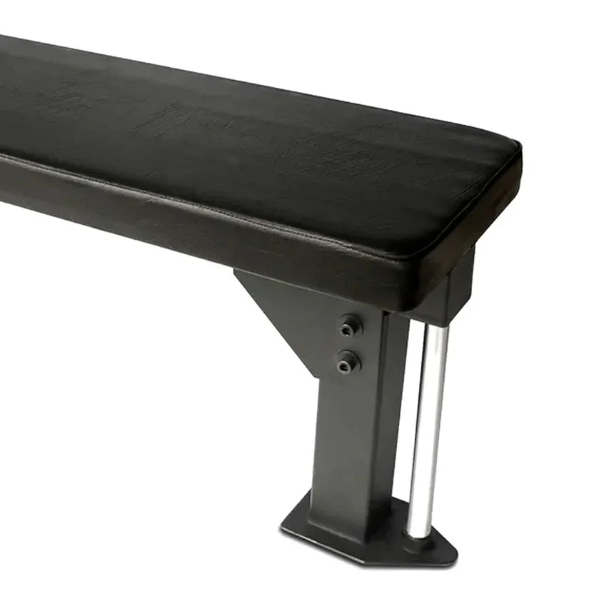 Black weight bench on a white background
